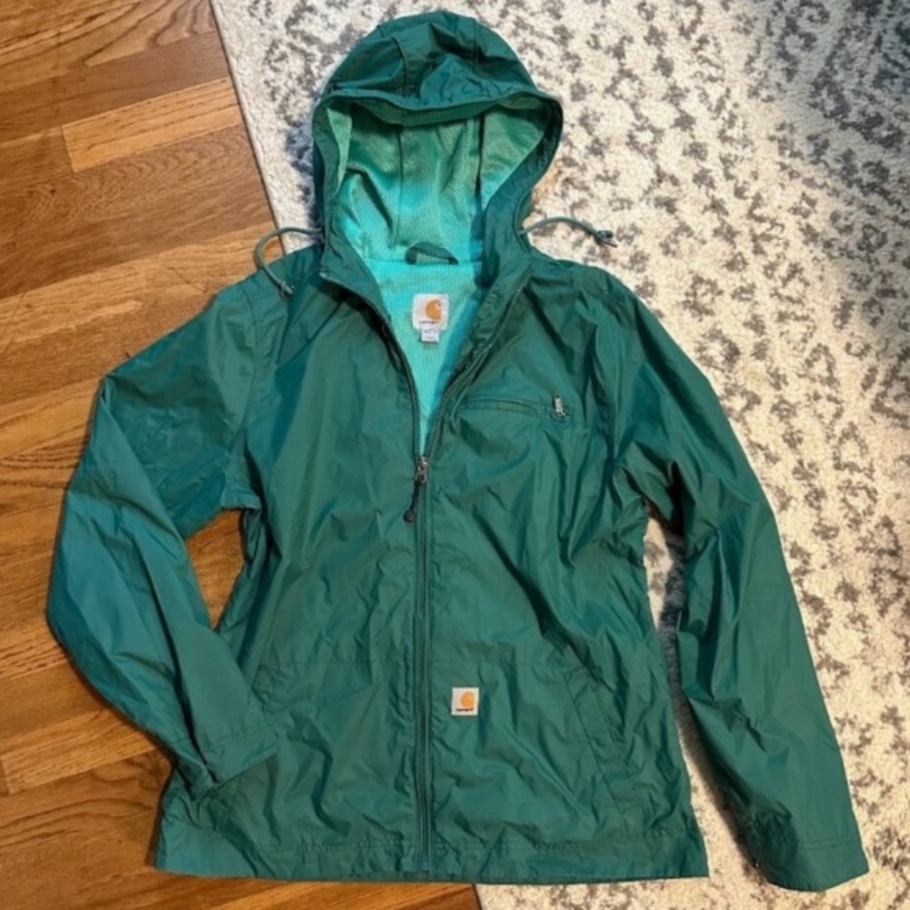 CARTHARTT Teal Green Hooded Windbreaker Raincoat Jacket Juniors Size 16/18